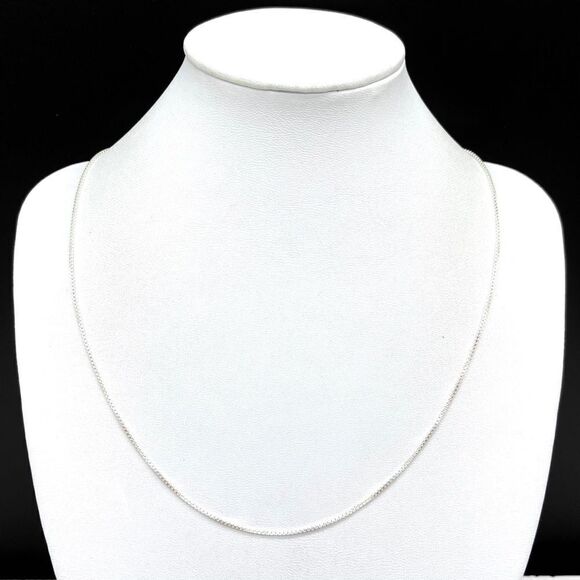 16” Solid Sterling Silver 925 Box Chain Link Necklace 16” Long Skinny - Picture 5 of 5